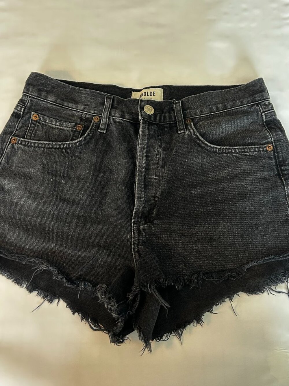AGOLDE Black Denim Shorts Distressed / Frayed - Size: 26